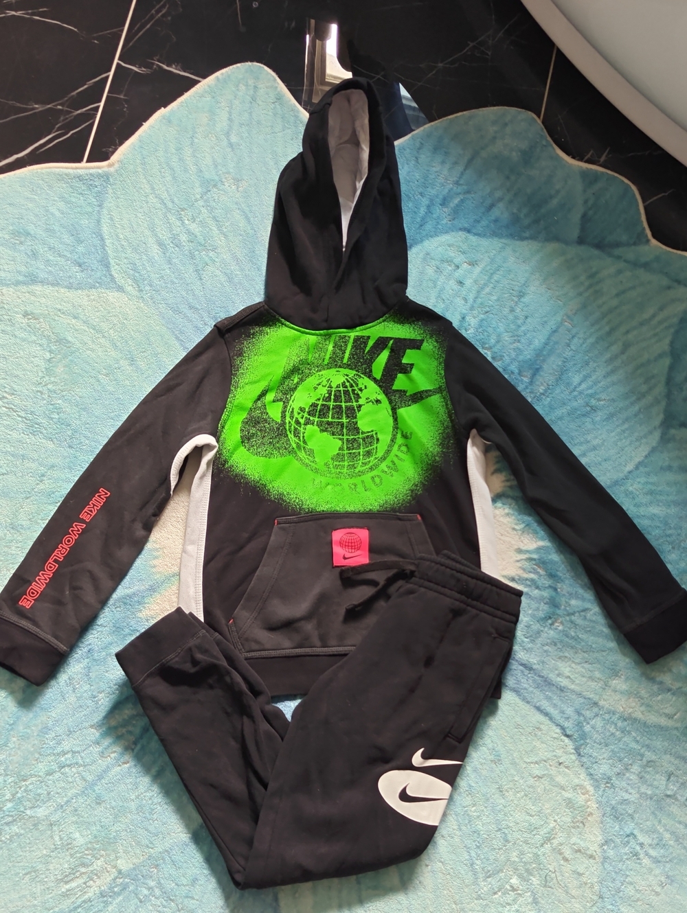 Nike Black Hoodie & Joggers Set with Neon Green Globe